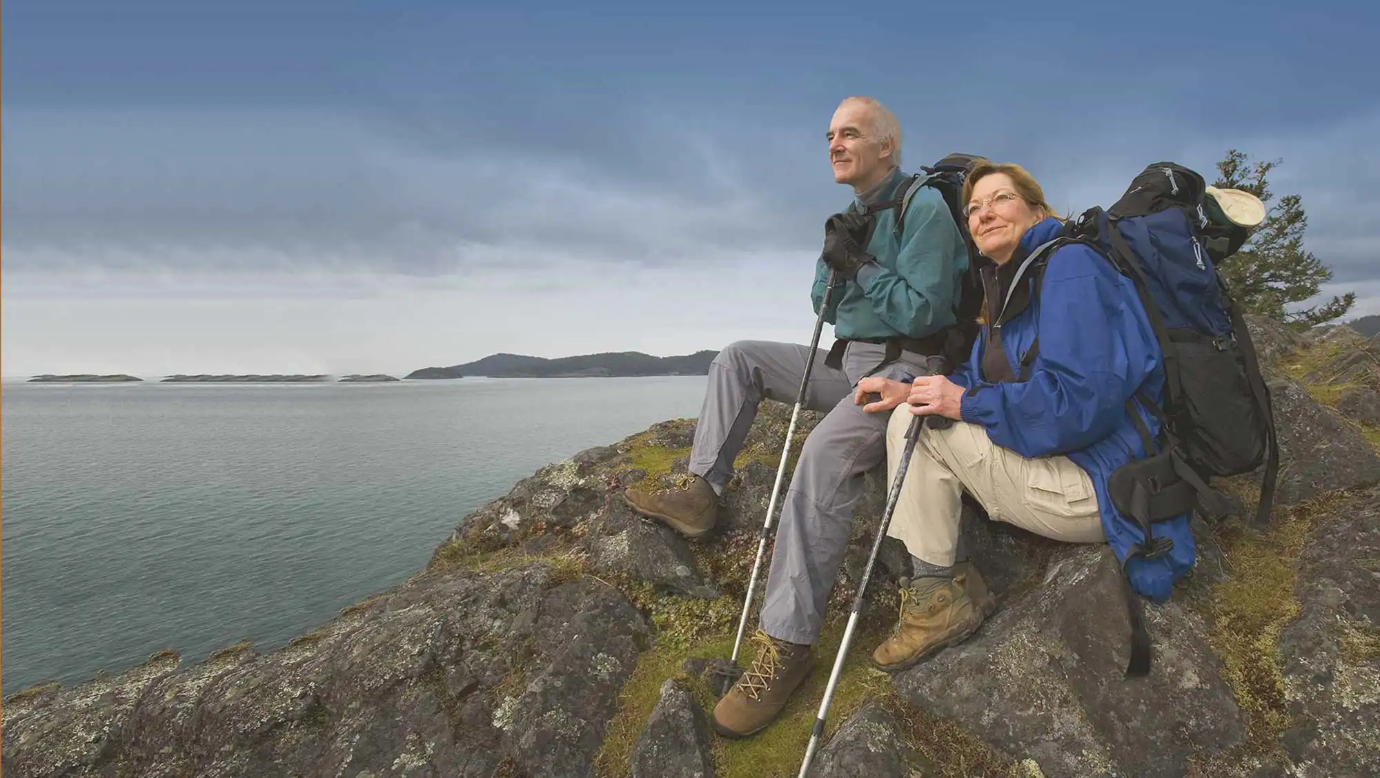 active senior couple hiking on the West Coast